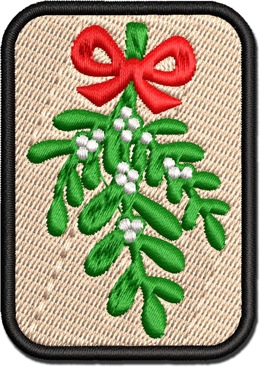 Mistletoe Merry Christmas Xmas Multi-Color Embroidered Iron-On Patch Applique - Large 3.5 Inch