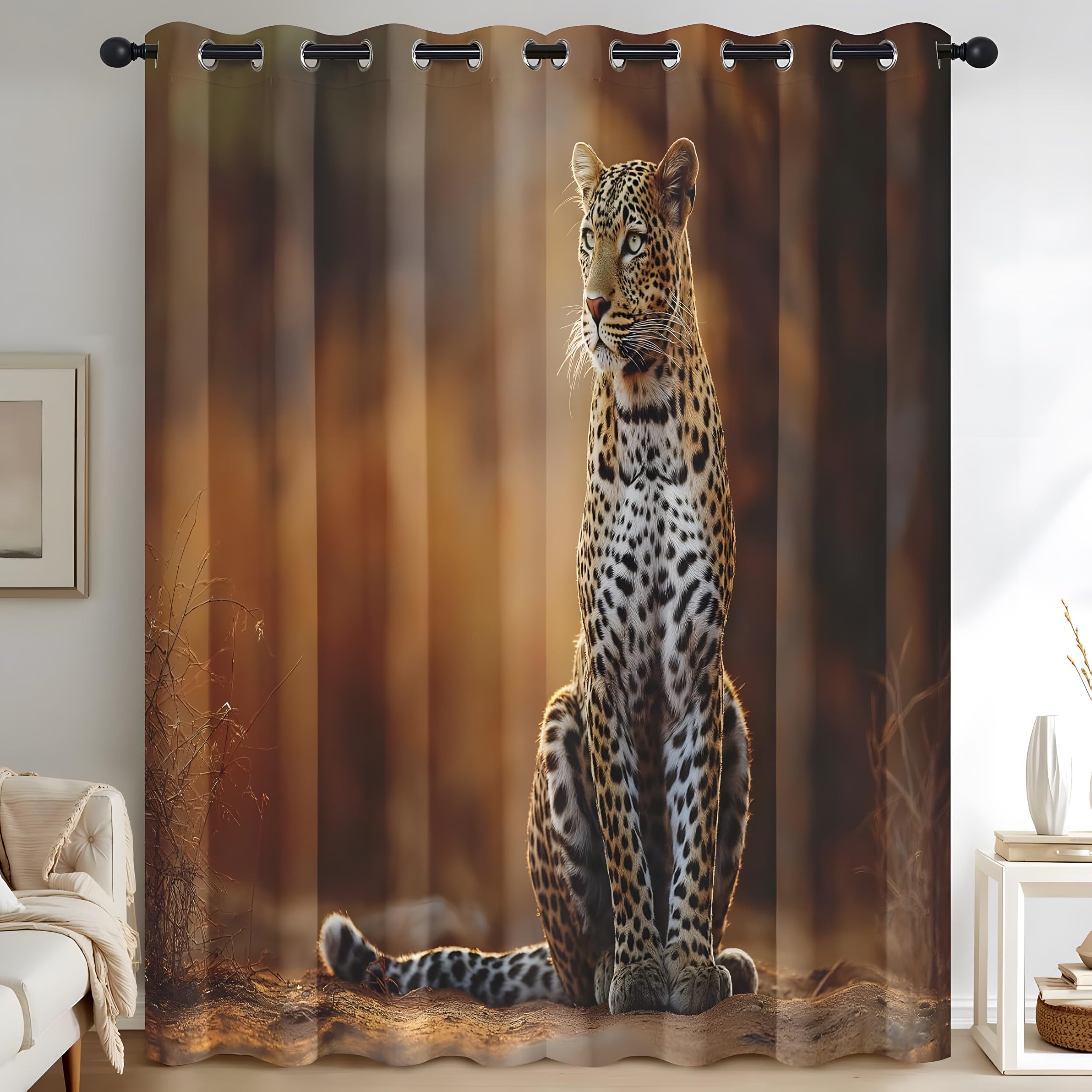 YZQGLHP Leopard Curtains, W 46" x L 54" (117 x 137 cm), Wildlife Blackout and Heat-Insulating Curtains, Curtain 2 Pieces in a Pack, Suitable for Bedrooms and Living Rooms