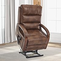 Trustyue Dual Motor Power Lift Recliner Chair with Massage Heat Standing Assist Lay Flat for Elderly Faux Leather Brown