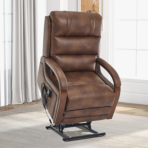 Dual Motor Power Lift Recliner Chair, Lift Chair with Massage and Heat for Elderly, Lay Flat Recliner, Standing Assistance, Infinite Position Reclining, Living Room Chair, Faux Leather, Brown