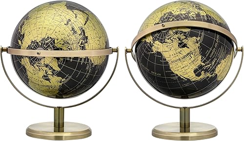 Miniatura 4 de EXERZ Globo de 7.9 in Negro y Dorado, All Direction 360 Giratorio - World Globe Educational Geographic - Arco y Base de bronce. Mapa inglés.