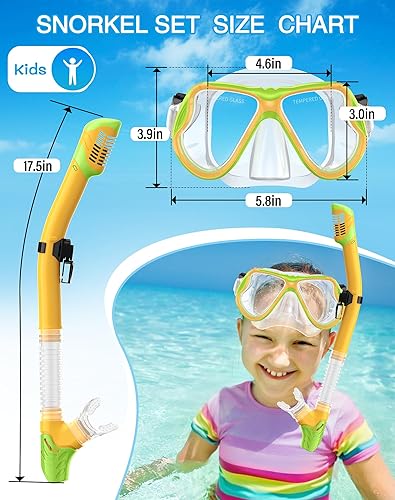 Miniatura 5 de Greatever Snorkeling Gear for Kids, Dry Snorkel Set Panoramic View Snorkel Mask, Anti-Fog Scuba Diving Mask for Kids Youth Age 6-14, Unisex Swimming