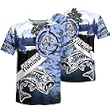 Custom Proud Fisherman T-Shirt for Fishing Fan Short Sleeve Tee Bass Fishing Skeleton and Navy Camo Pattern Graphic