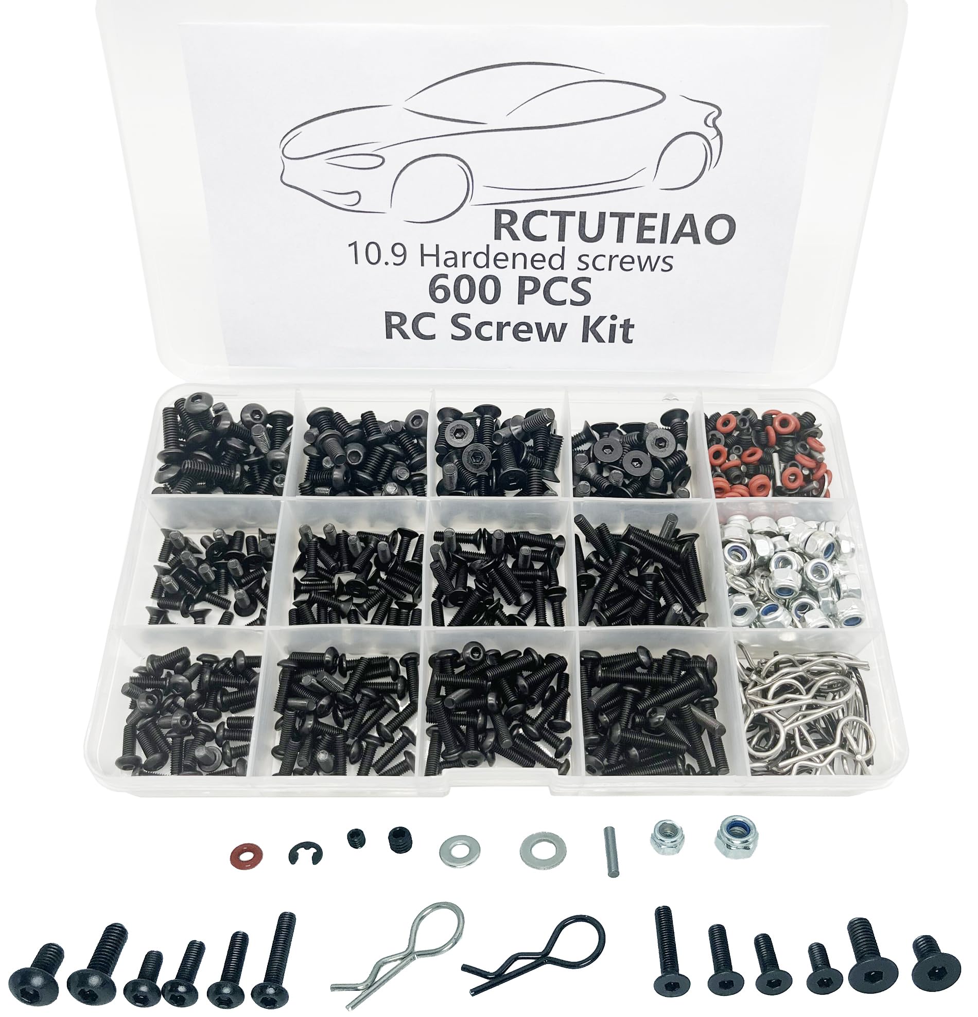 RC Screw Kit 600pcs Universal Screws Assortment Set, Hardware Fasteners for Traxxas Axial Redcat HPI Arrma SCX10 Losi 1/8 1/10 1/12 1/16 Scale RC Cars Trucks Crawler, RC Screw Kit, Rc Tool Kit