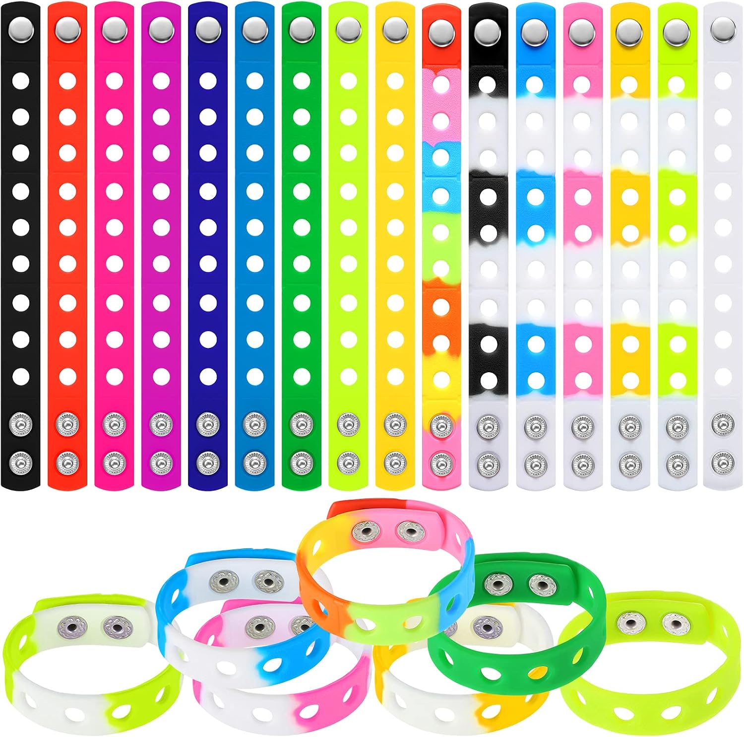 16 Pieces Silicone Wristbands Adjustable Cute Kids Bracelets for Swimming Identify Birthday Presents