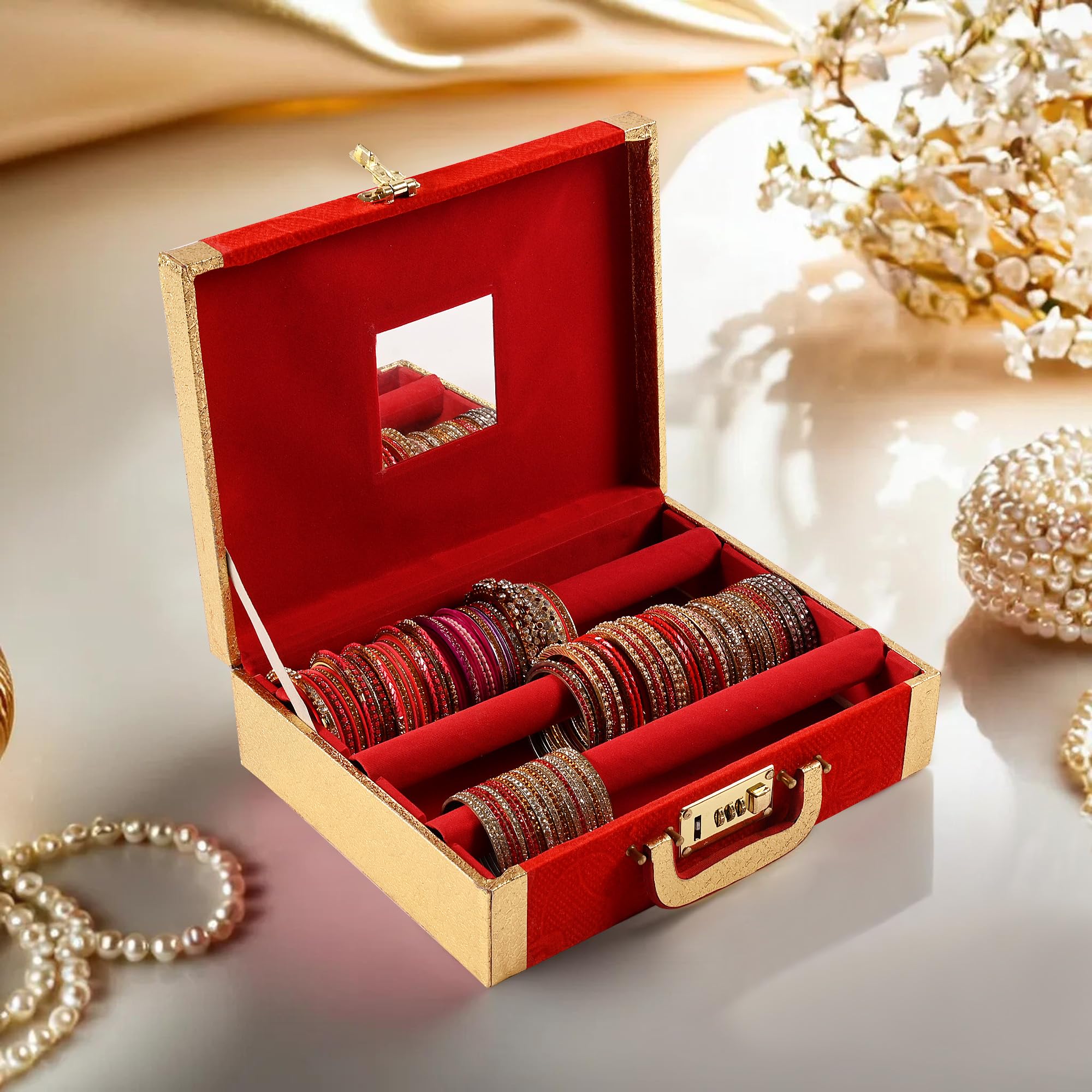 Kuber Industries Jewelry Bangle Box | Jewellery Case Organizer (4 Rod) Bangles Box for Women | Leather Jewelry Box | Storage Organizer | Watch Organizer (Check Design) Golden (B0D7VD1PT7) Amazon Price History, Amazon Price Tracker