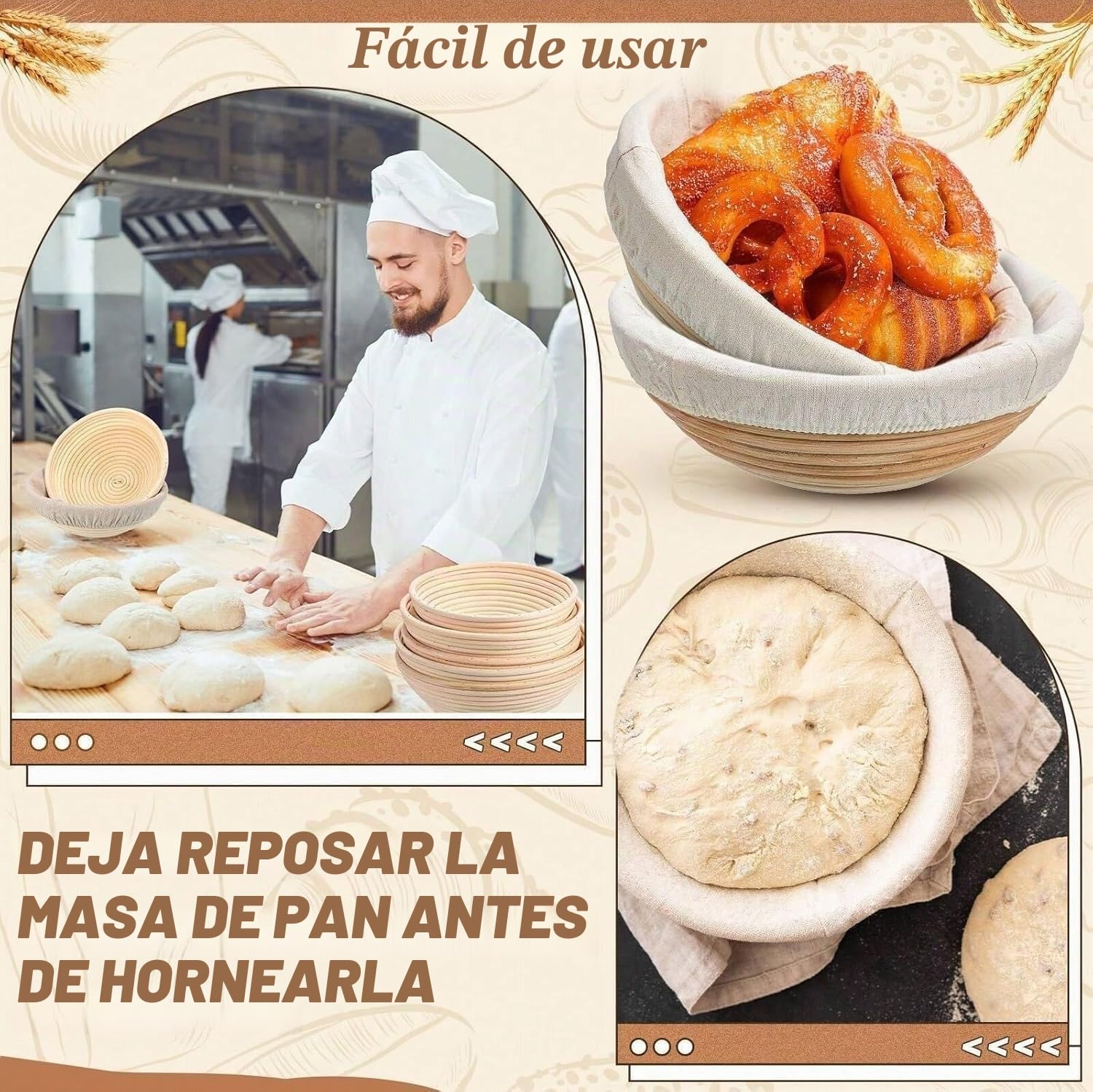 6 Cestas de fermentación redondas de mimbre, 6 pulgadas para pan | Mimbre natural, para masa de pan, fermentación artesanal de panadería