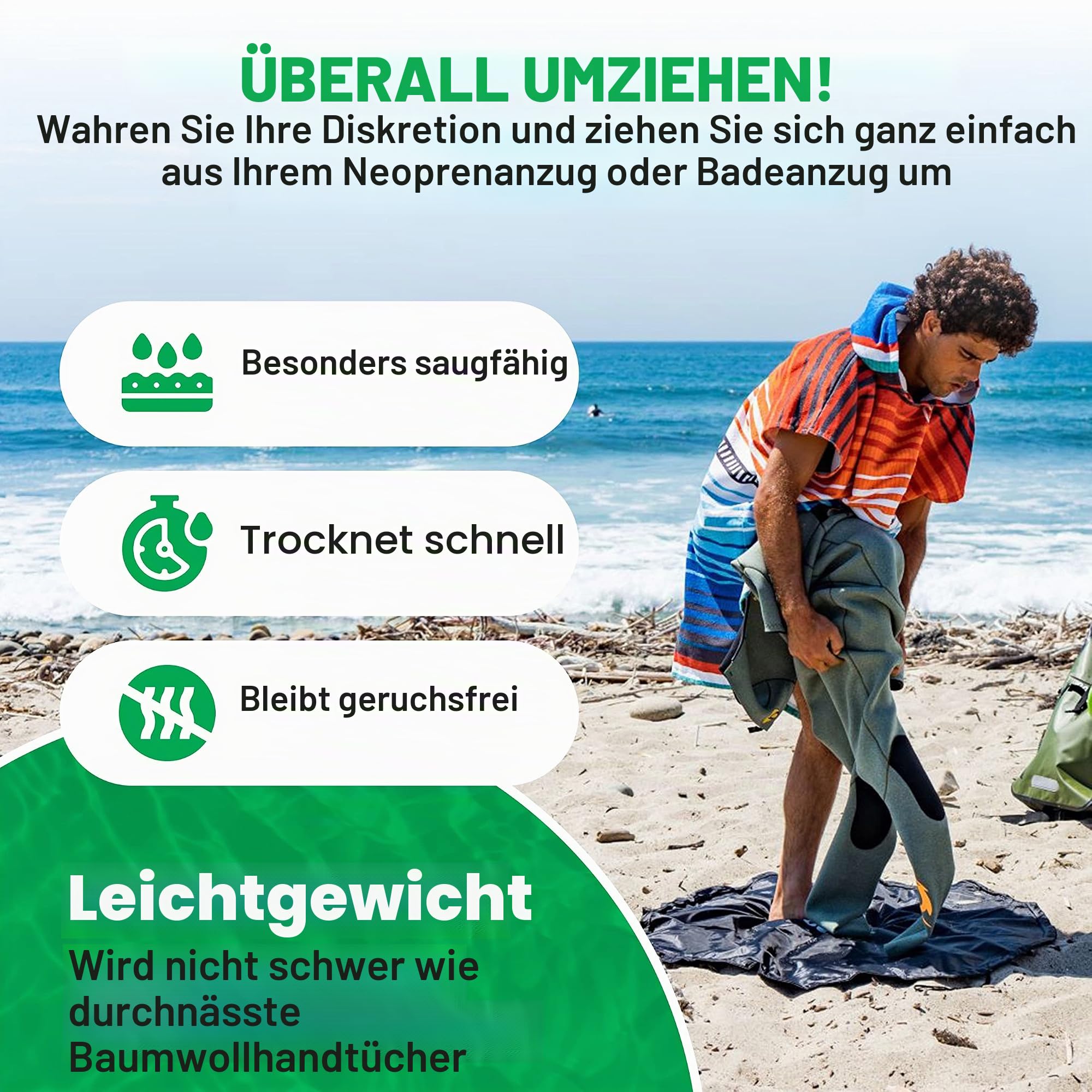 COR Surf Handtuch Poncho für Erwachsene - Weicher, schnell trocknender Bade Poncho aus Mikrofaser, Kapuzenhandtuch mit Taschen, leicht und farbecht, erhältlich in verschiedenen Farben, Größen M und L