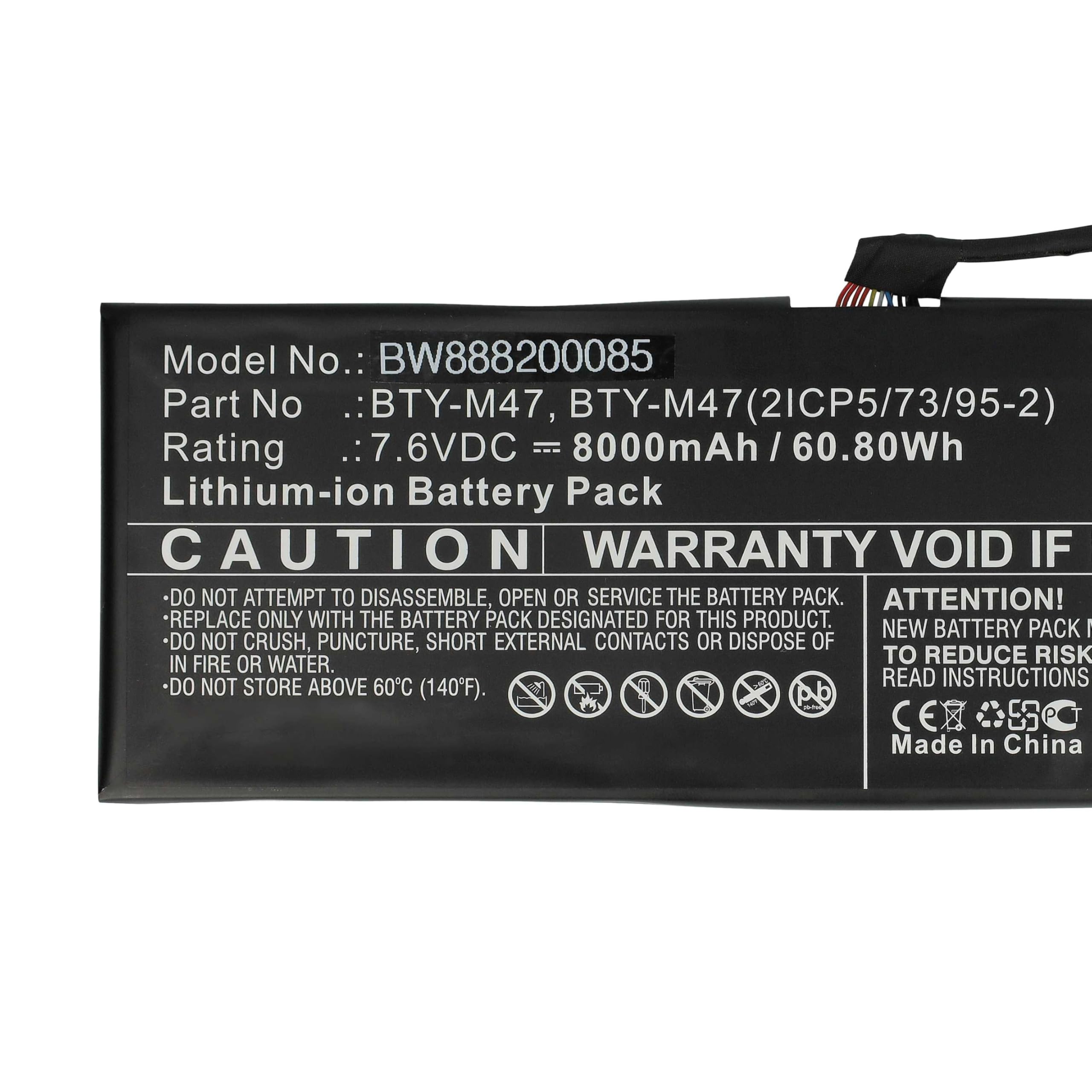 vhbw Batería reemplaza MSI BTY-M47 para Notebook (8000 mAh, 7,6 V, Li-Ion)