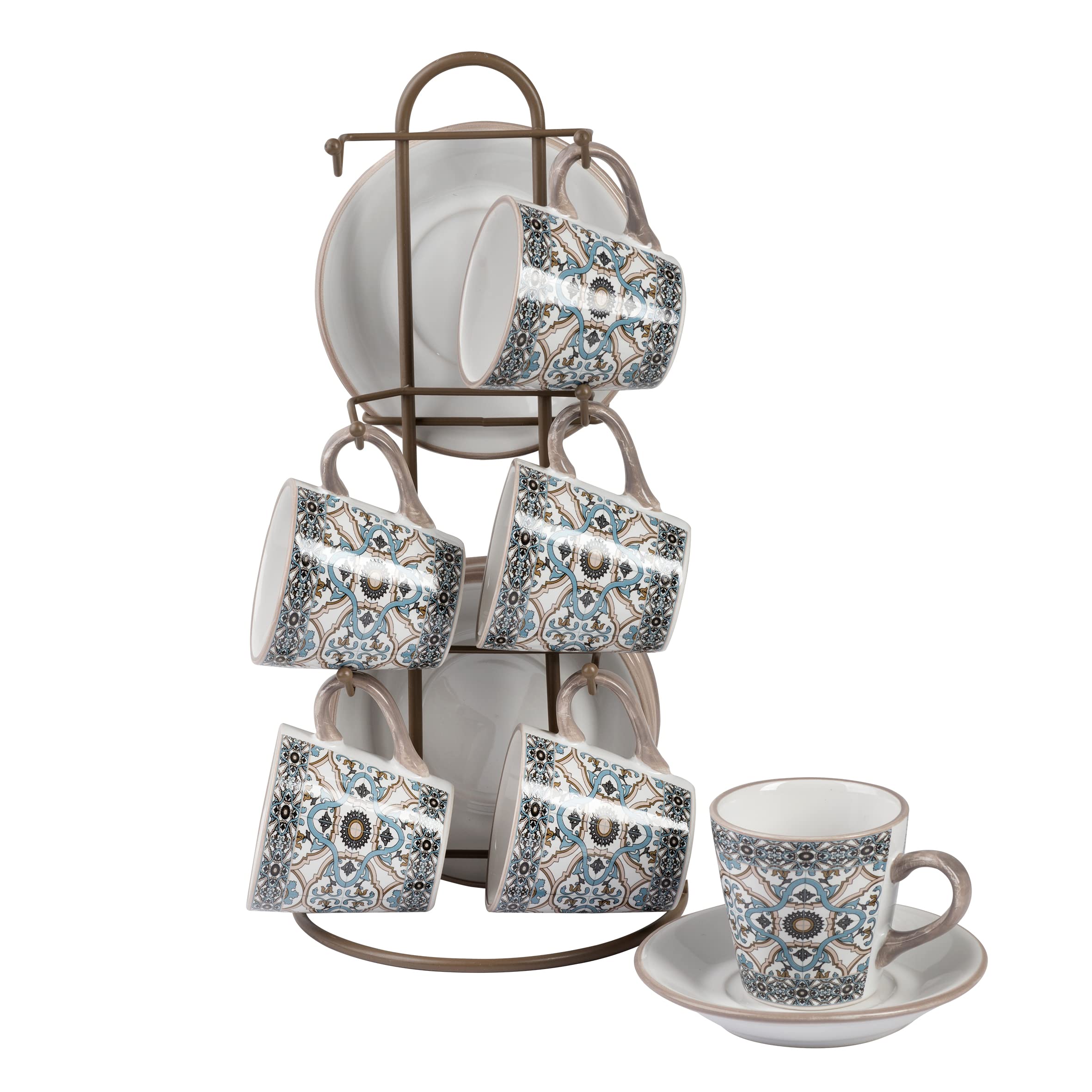 Baroni Home Set da 6 Tazzine decorate Linea Noto, 15x13x29 cm