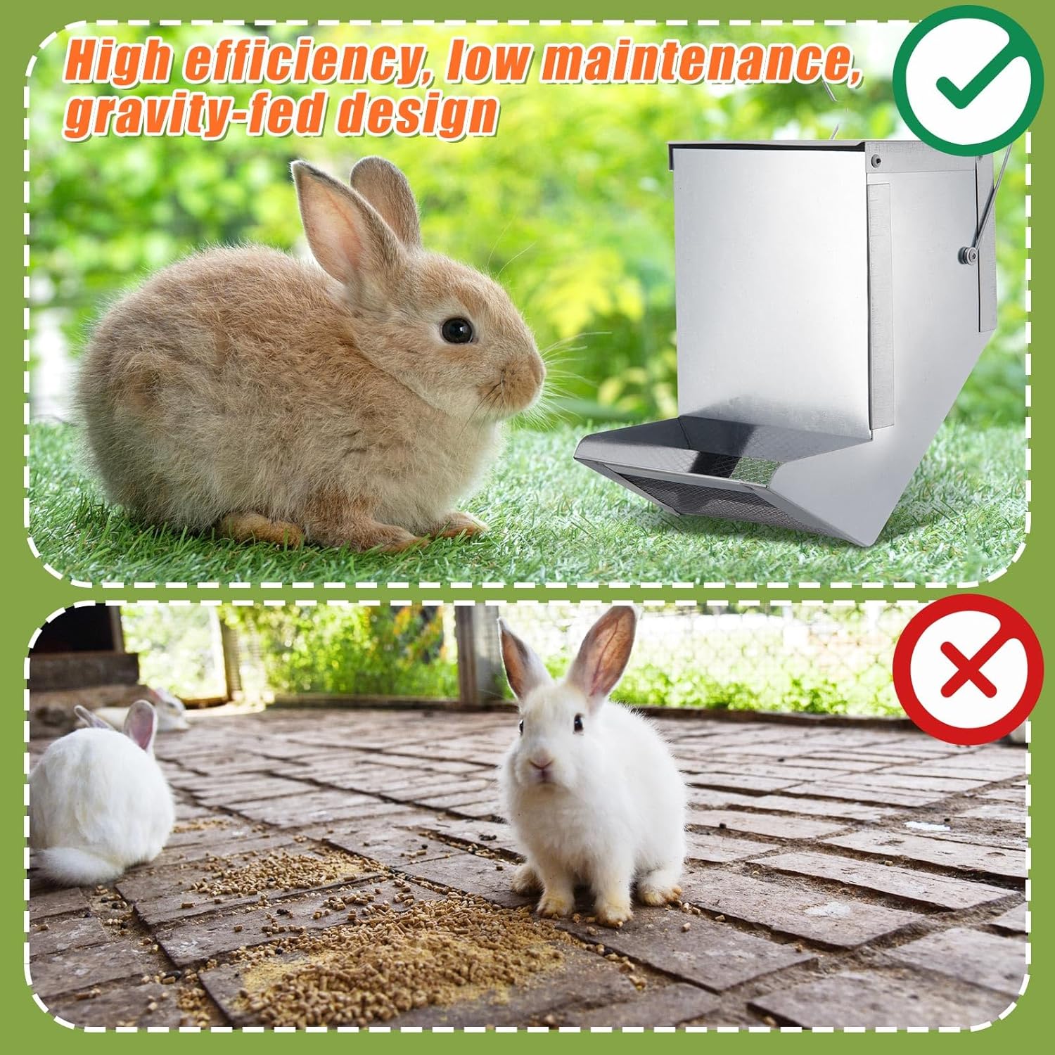 Maxcheck 2 Pcs Rabbit Feeder for Cages Small Animal Food Pellet Dispenser with Lid Metal Chicken Grit Oyster Shell Squirrel Feeders Outside(4.7 Inches,Mesh Bottom,Silver)