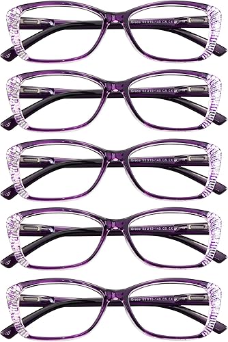 VisionGlobal 4 Pairs5 Pairs Reading Glasses with Spring Hinge, Blue Light Blocking Glasses for WomenMen