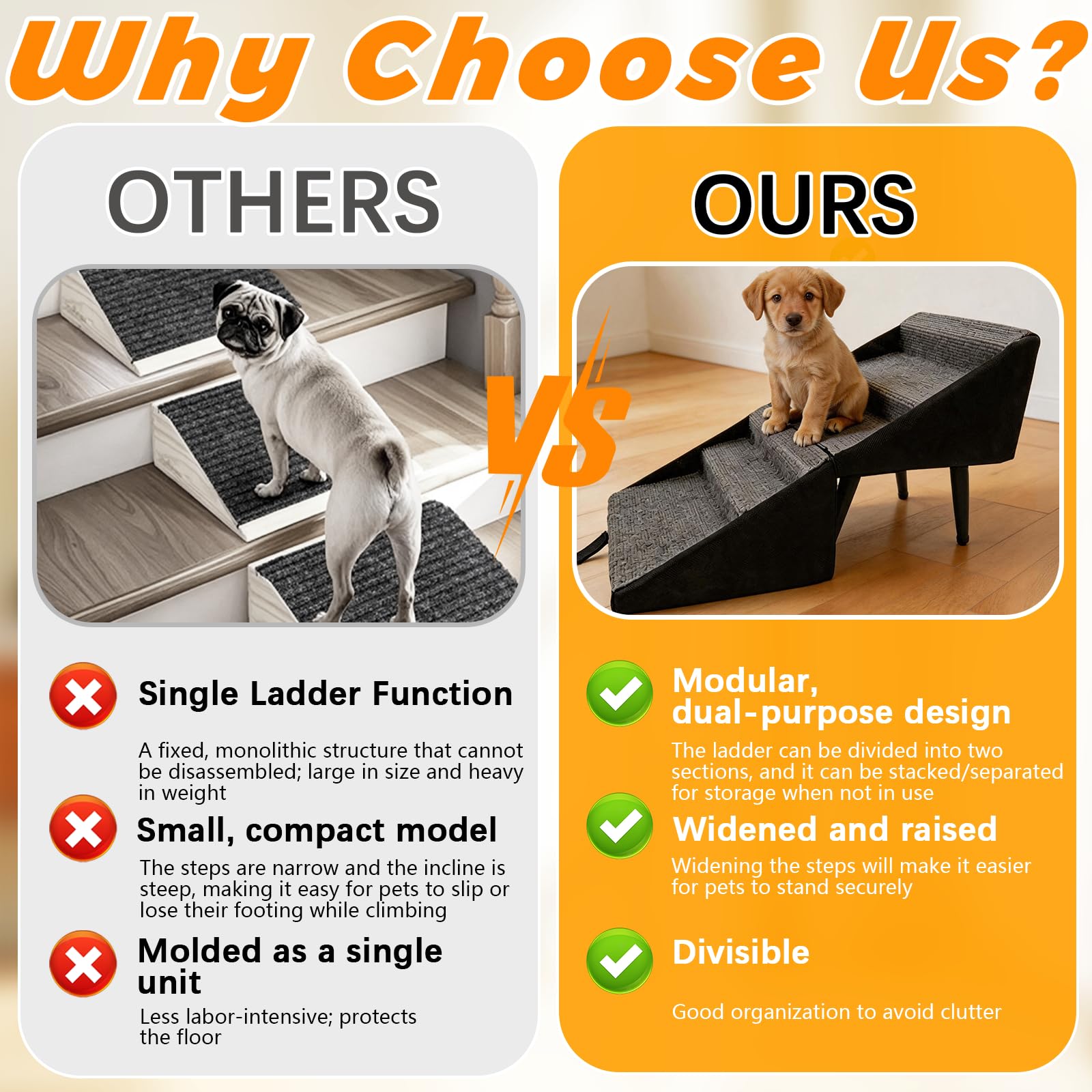 Rampa per Cani, Scaletta Per Cani Letto Divano Pieghevole e Regolabile Scale Multifunzionali con Ventose Antiscivolo Rampa per Animali Domestici per Cane e Gatti