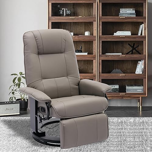 Miniatura 8 de Silla reclinable de piel sintética, silla giratoria ajustable con reposapiés y base de madera envuelta, moderna silla reclinable para sala de estar,