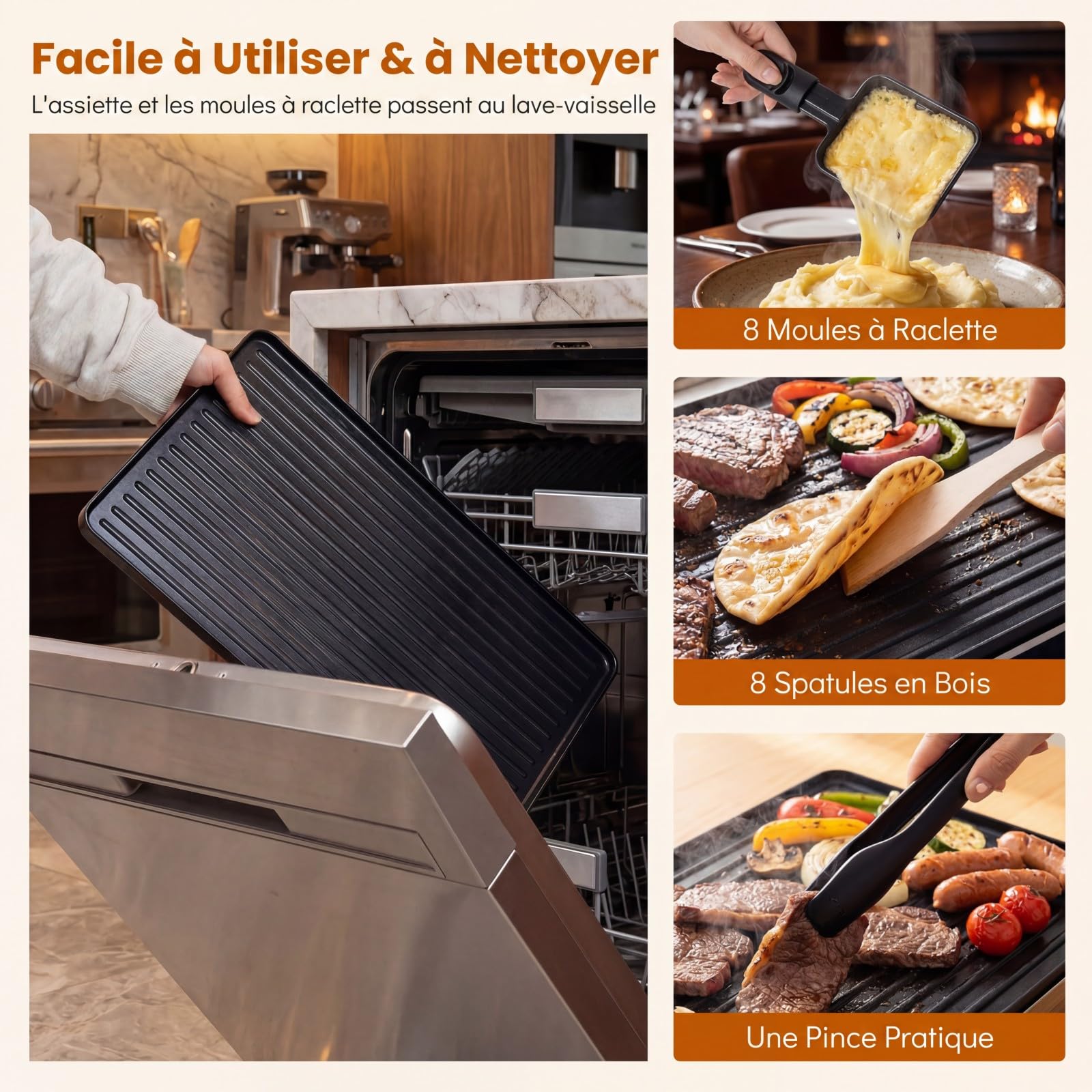 COSTWAY Grill à Raclette 1400w, Grill Électrique 2 en 1, 48 x 24 x 12 cm