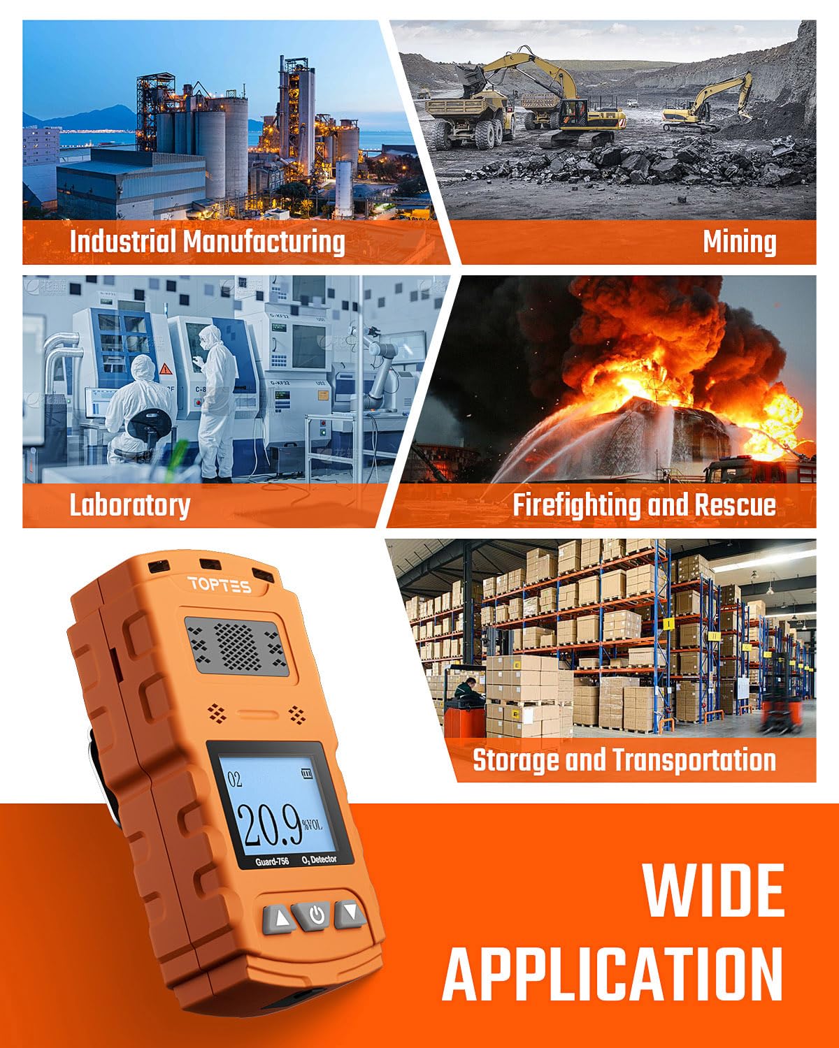 TOPTES Guard-611 draagbare H2S-detector met handige H2S-monitorclip, oplaadbaar met 5-daagse batterij, waarschuwing voor bijna lege batterij, veiligheid explosiebestendig, oranje