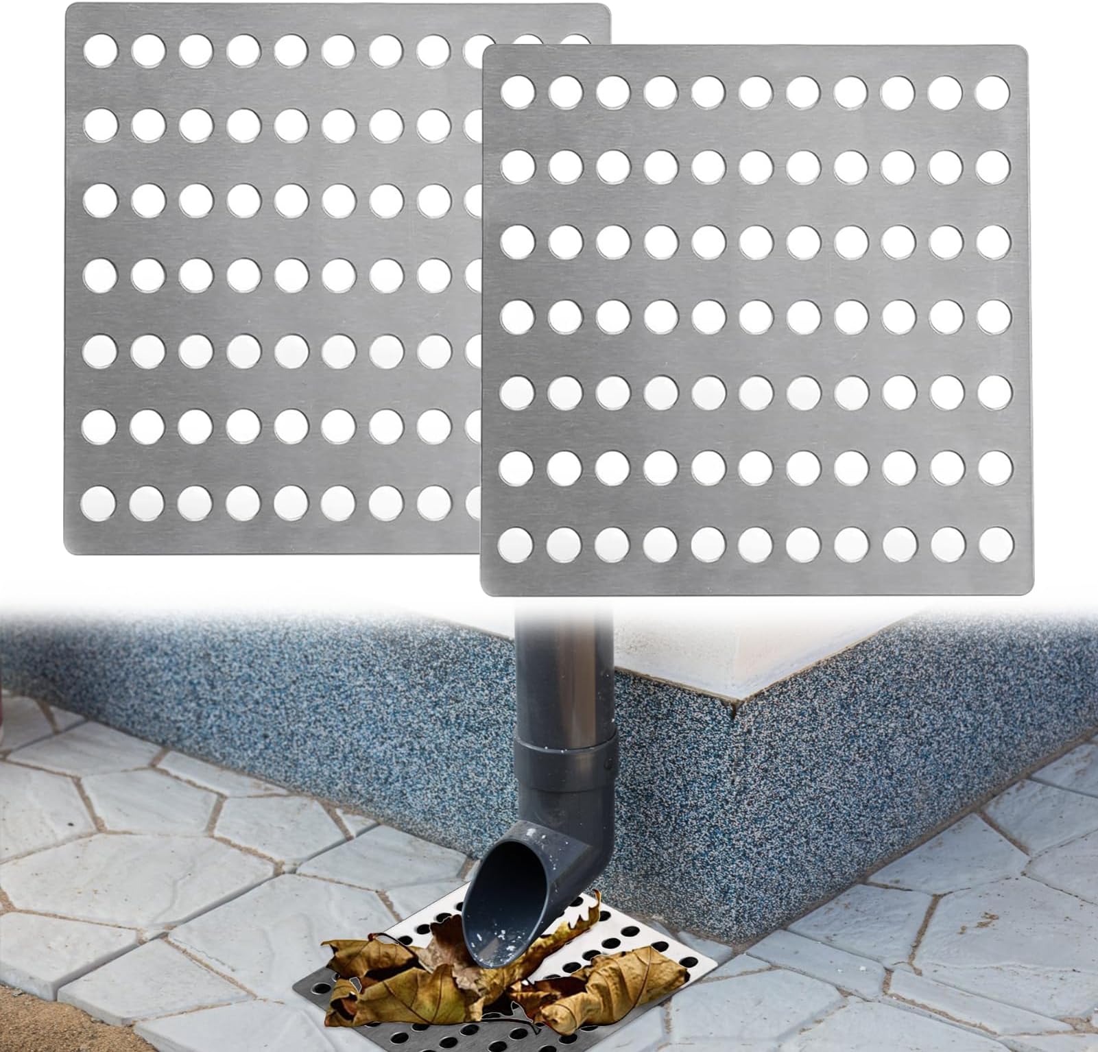 2Pack Steel Rustproof Square Drain Covers - Mesh Drainage Covers with Stainless Steel Swirl Design for Shower & Garden Leaf Guard