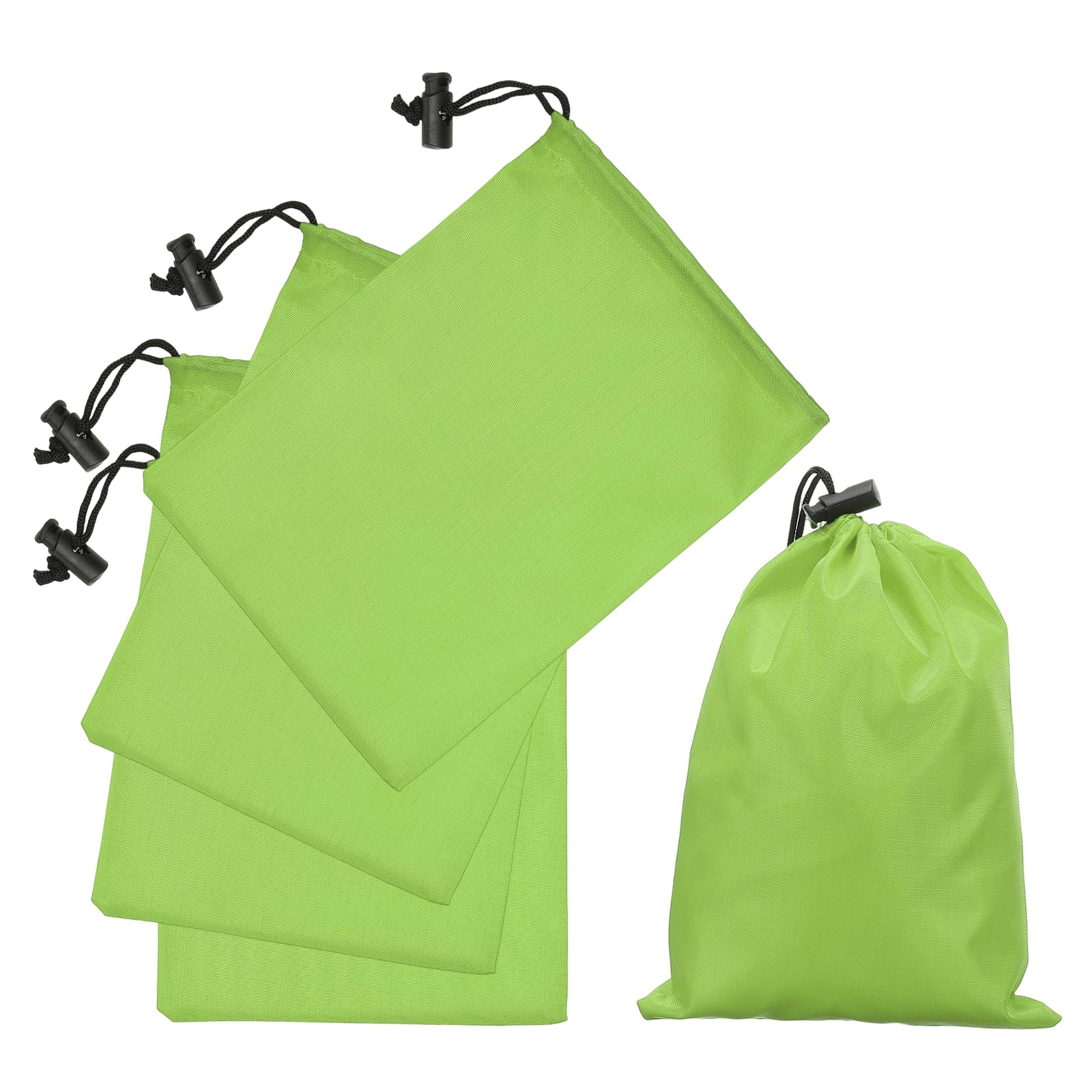 sourcing map 5Pcs 210D Polyester Drawstring Bag with Toggle, 6 x 8 Inch Waterproof Travel Storage Bag Foldable Stuff Sack Cinch Sack for Gym Travel Clothes Organizer, Light Green