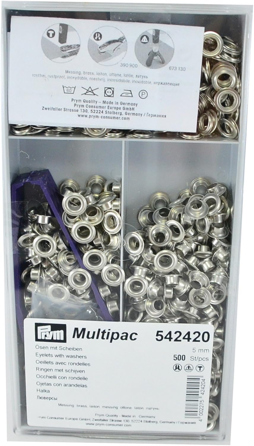 Prym Eyelets and washers, 5.0mm, Silver-Coloured, 5mm