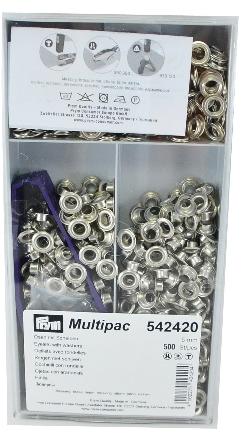 Prym Oczka i podkładki, 5,0 mm, srebrne, mosiądz, 5 mm