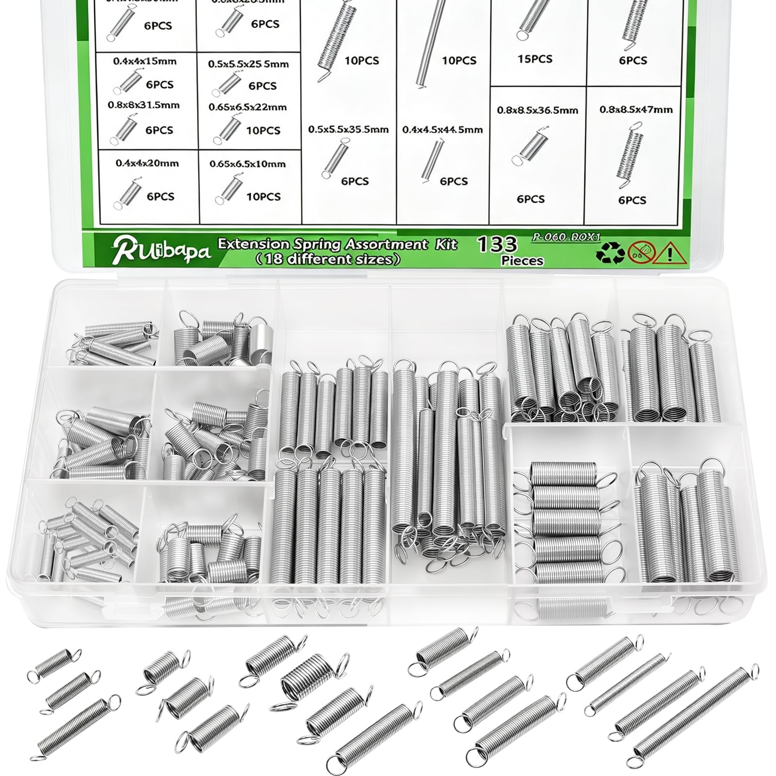 200PCS Spring Assortment Kit Zinc Plated Extension and Compression Springs Kit with 20 Different Sizes for Home Repairs & DIY — Amazon image 8