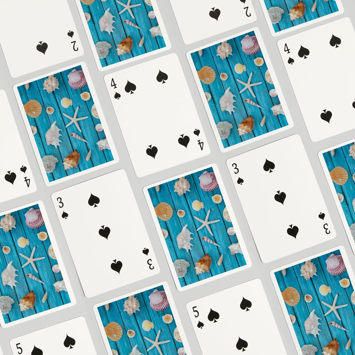 Lantern Press Seashells on Blue Wood, 52 Playing Cards for Adults, Poker Size Card Deck
