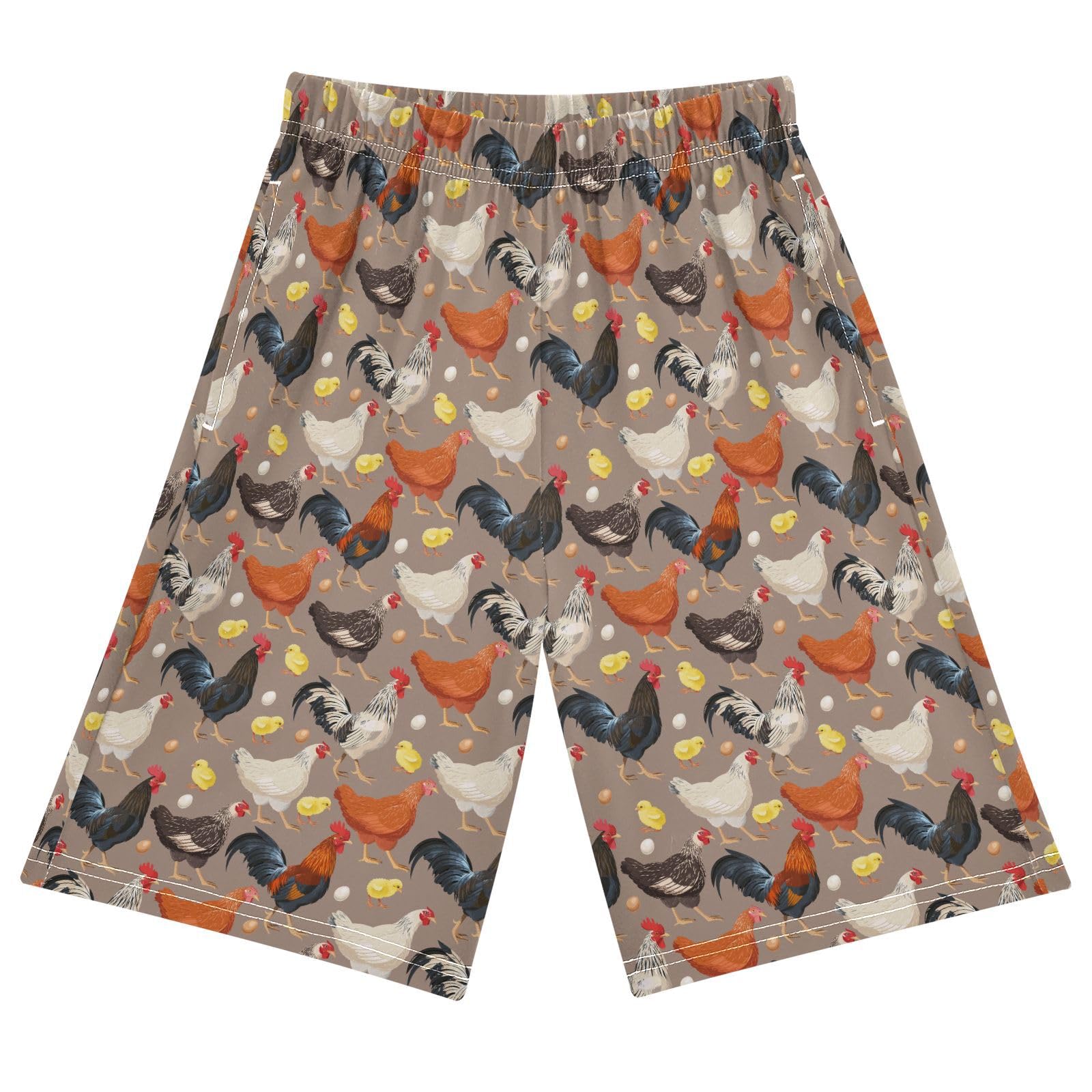 ALAZA Colorful Hens Chicken Eggs Boys Athletic Shorts Kids with Pockets Shorts for boy Girl Size 6-8 Years Multicolor