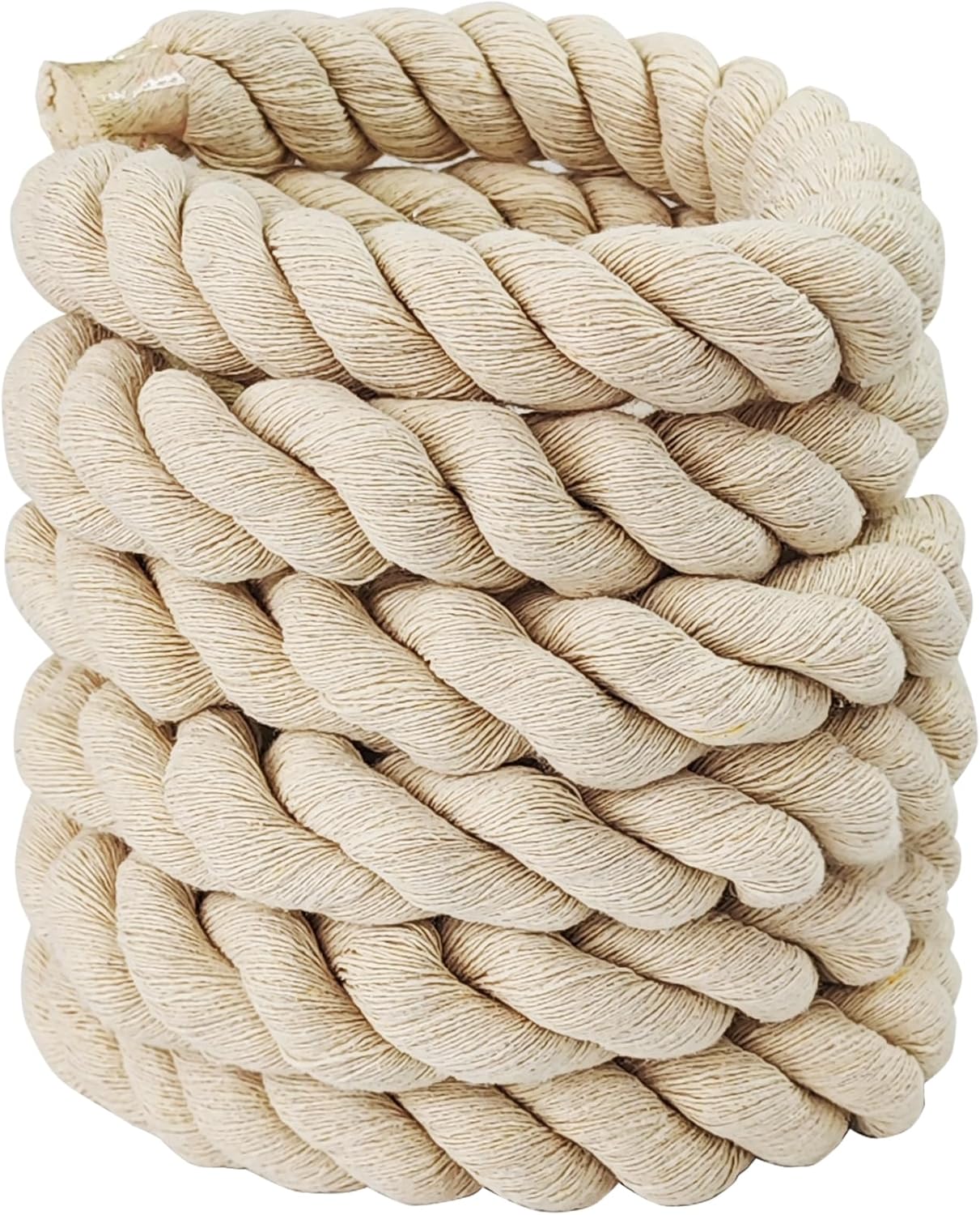 Zddaoole Natural Cotton Tug of War Rope - 0.8 Inch x 10 Ft Triple-Strand Twisted Rope for Crafts, Decor, Swings & Pet Toys