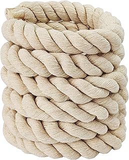 Natural White Cotton Rope 4/5 inch x 10 ft,Tug of War Rope,Twisted Cotto...