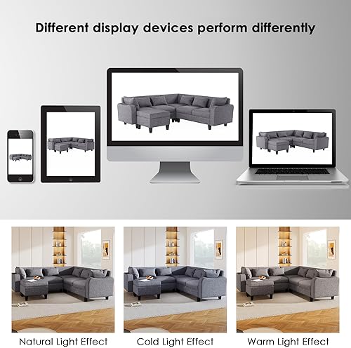 Miniatura 4 de DHHU Fine Funiture - Juego de sofá modular reversible, sofá en forma de L con otomana para sala de estar, apartamento, oficina, gris