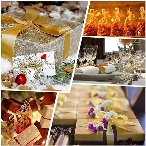 Miniatura 4 de Cinta de satén dorada de 38 pulgadas x 25 yardas, cinta de tela de color sólido para envolver regalos, fabricación de lazos para el cabello, ramos