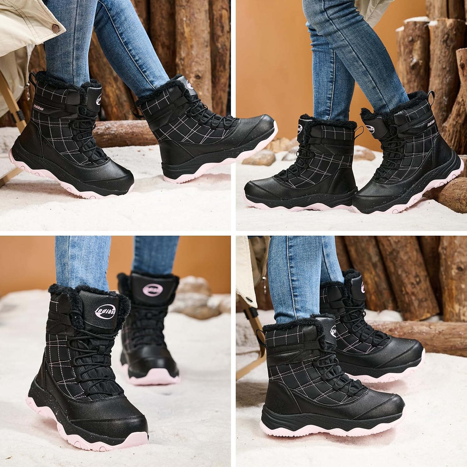 Snow Boots for Women Waterproof Mid-Calf Booties Winter Hiking Boot Durable Warm Fur Lined Boot Non-Slip Climbing Cold Weather Lightweight Shoes