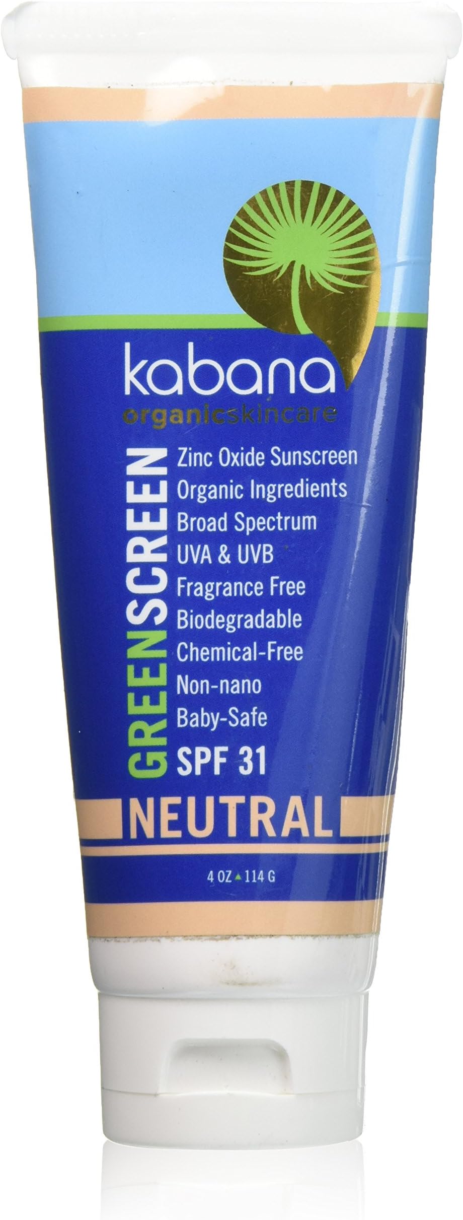 Green Screen Organic Sunscreen Zinc Oxide SPF 31 Tinted NEUTRAL - Soy-Free - Vegan - Gluten-free - 8oz/230g As 2x4oz