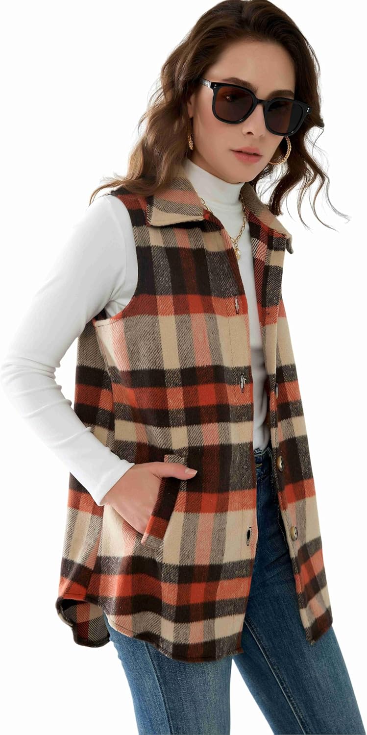 Unidear Women’s Flannel Plaid Vest – Sleeveless Button Down Shirt Jacket with Pockets - Image 2