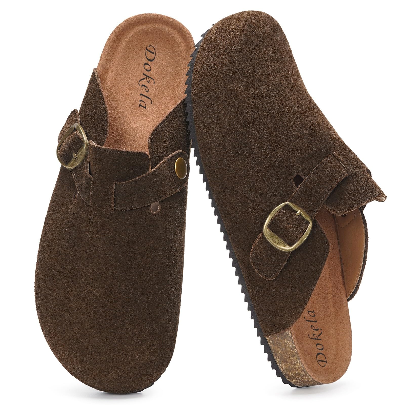 Dokela Clogs Pantoletten Herren Damen Leder Hausschuhe Kork-Fußbett Mules Bequeme Latschen Classic Geschlossene Schlappen