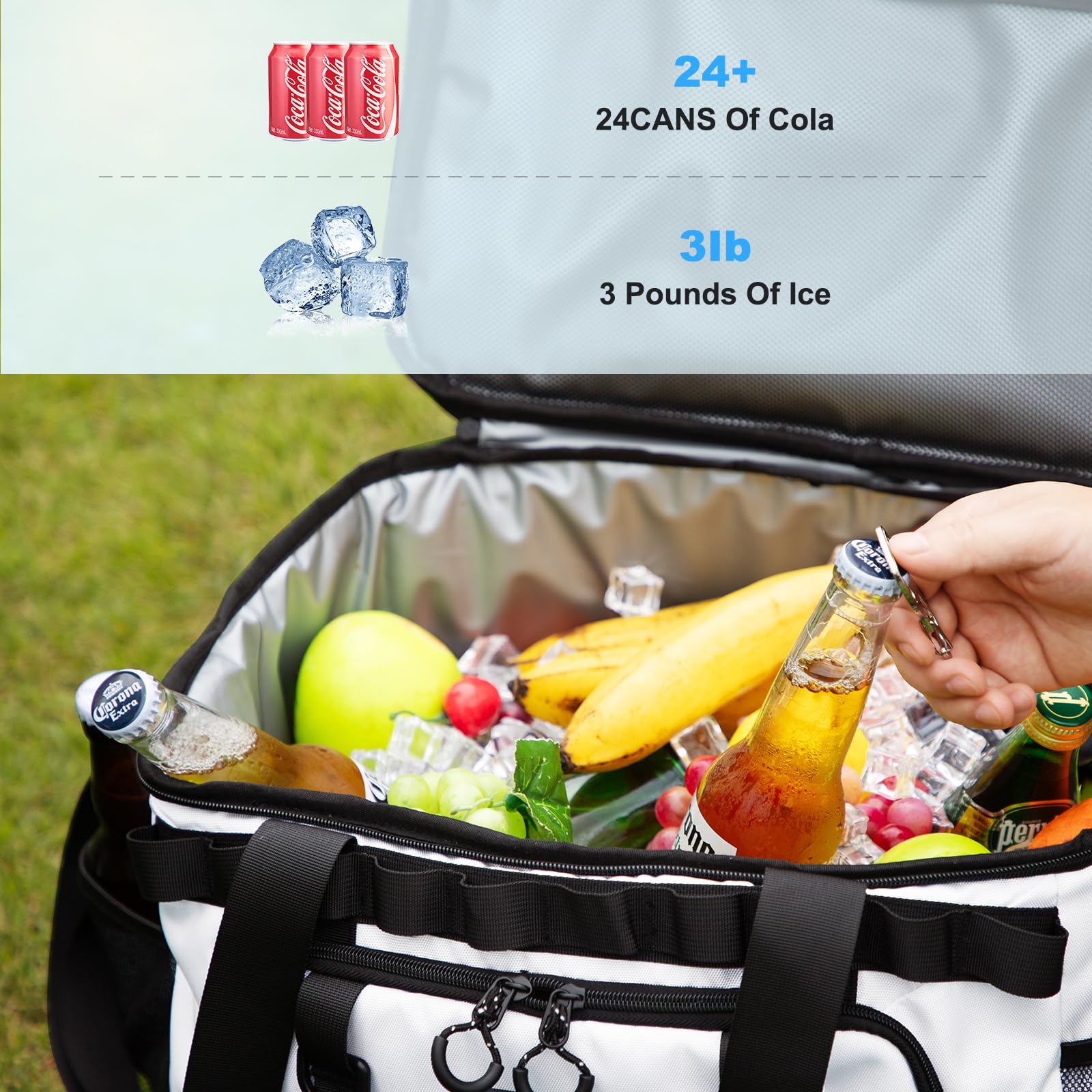 Weiche Reise-Kühltasche, isoliert, 16 Stunden, für Camping, Wandern, Strand, Reisen, weiche Seiten, isolierte Kühltasche, 24/48 Dosen für Damen und Herren