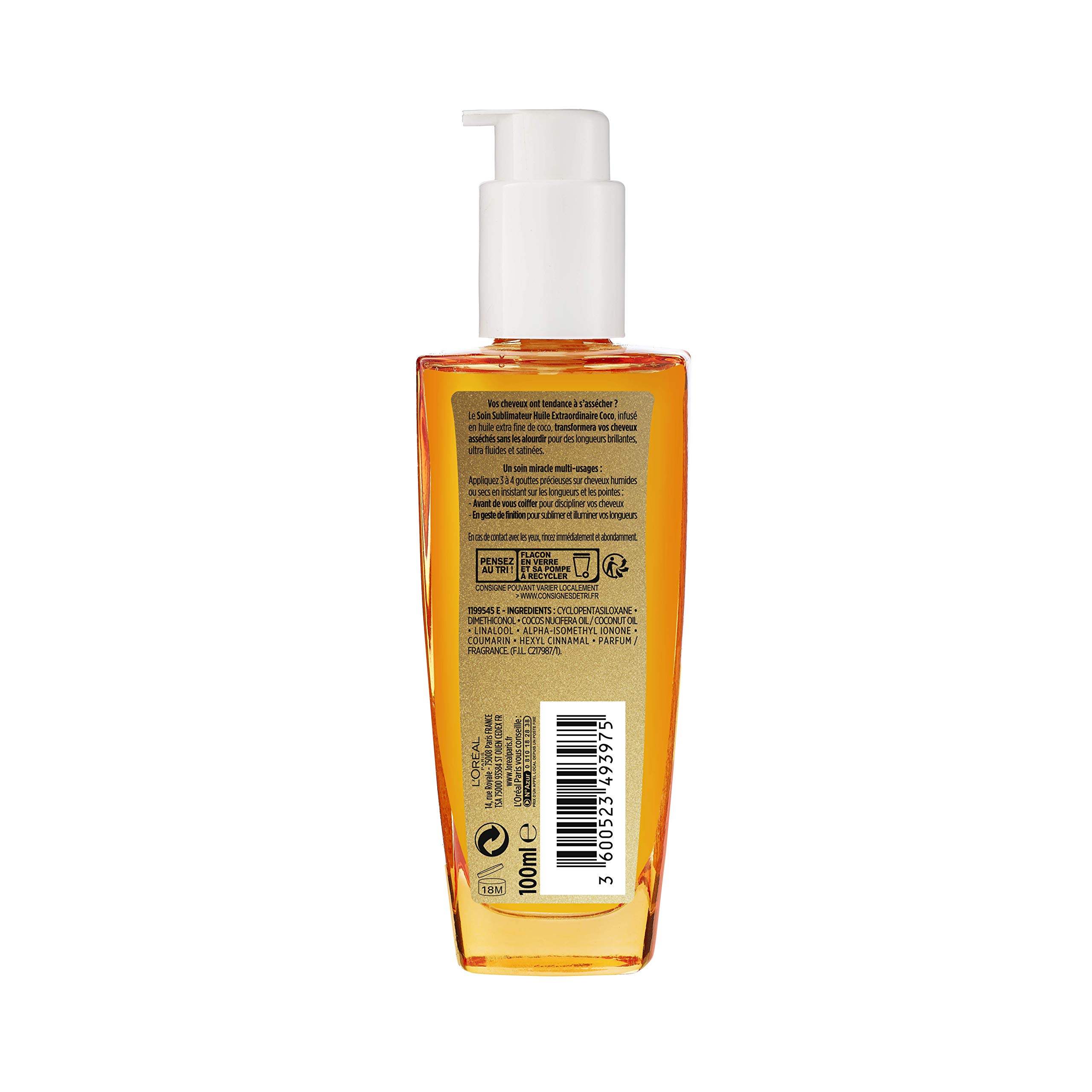 L'Oréal Paris Elsève Nadzwyczajny olejek kokosowy bez spłukiwania, odżywianie, wysoka lekkość, normalne i suche włosy, 100 ml