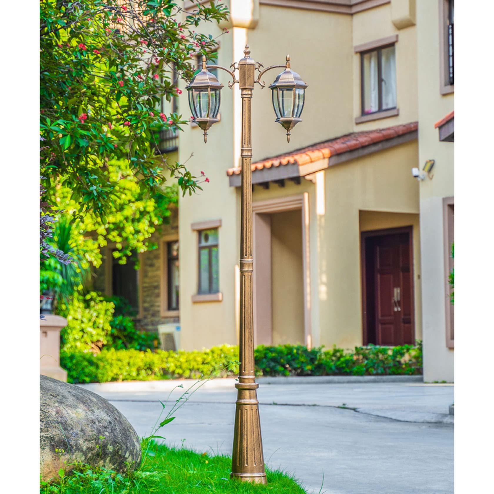 Outdoor Street Light Lantern Glass Post Light Clear Outdoor Garden Pathway Porch Deck Yard Driveway Hallway Hotel Black 2m (Antique Copper Color 2m)