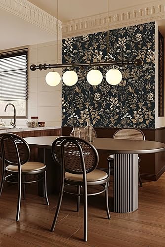 Miniatura 5 de Dimoon Papel tapiz de 78.7 x 16.1 pulgadas, delicado papel tapiz floral para despegar y pegar, blanco, dorado, grueso, impermeable, hojas vintage,