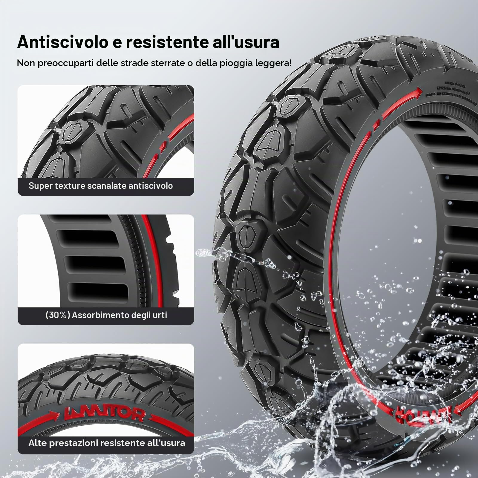 10x2.70-2.75 Ruota Piena Monopattino Elettrico, Gomma Piena Monopattino 10 Pollici, 70/65-6.5 Ruote di Ricambio Antiforatura, 255x70 Off-Road Ruote Monopattino Elettrico (Fessura 53.5), 1PCS