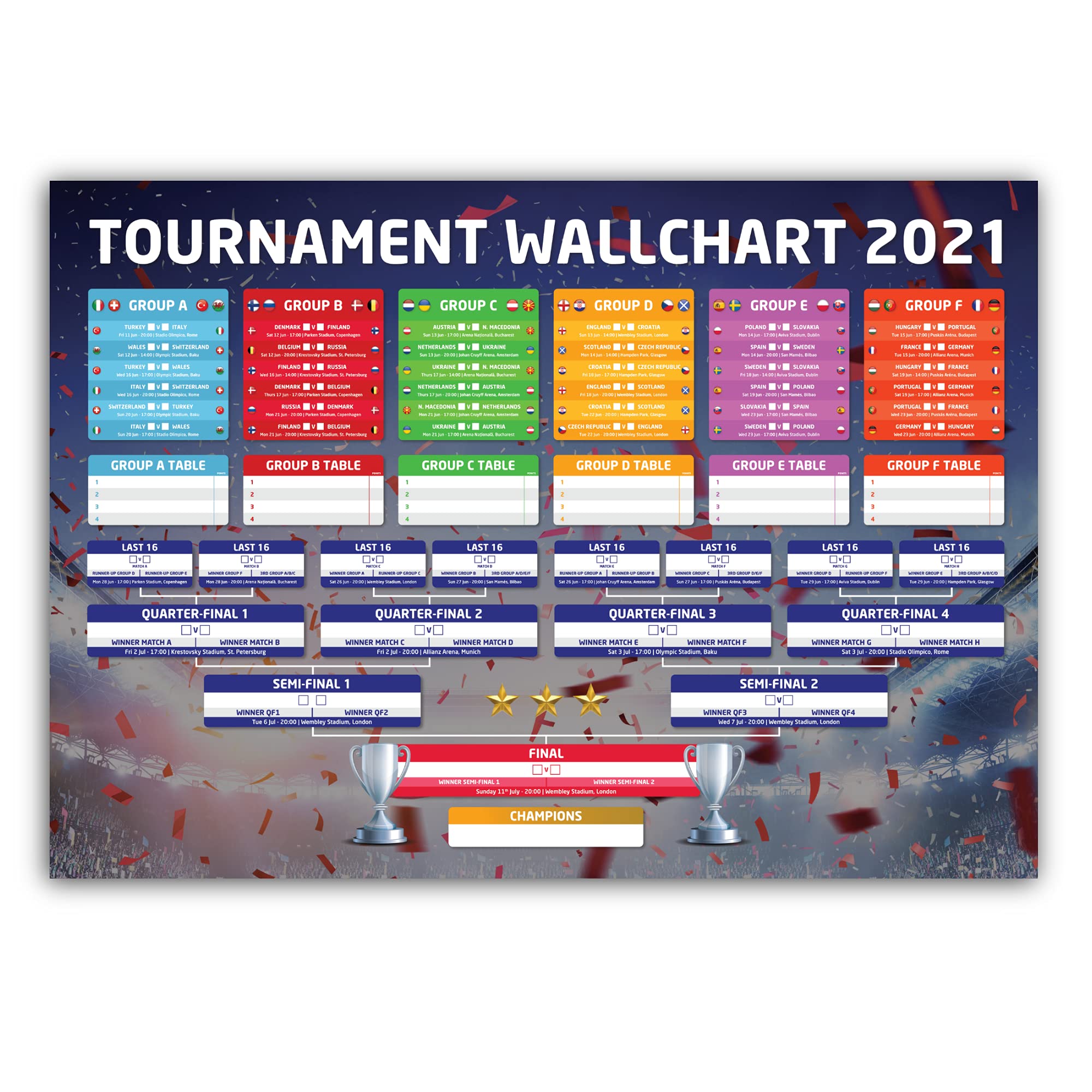 State Media Vision Confetti Style Tournament Wallchart 2024 - A2 Wallchart (42cm x 59.4cm) - Track All Results and Follow The Full Schedule This Summer