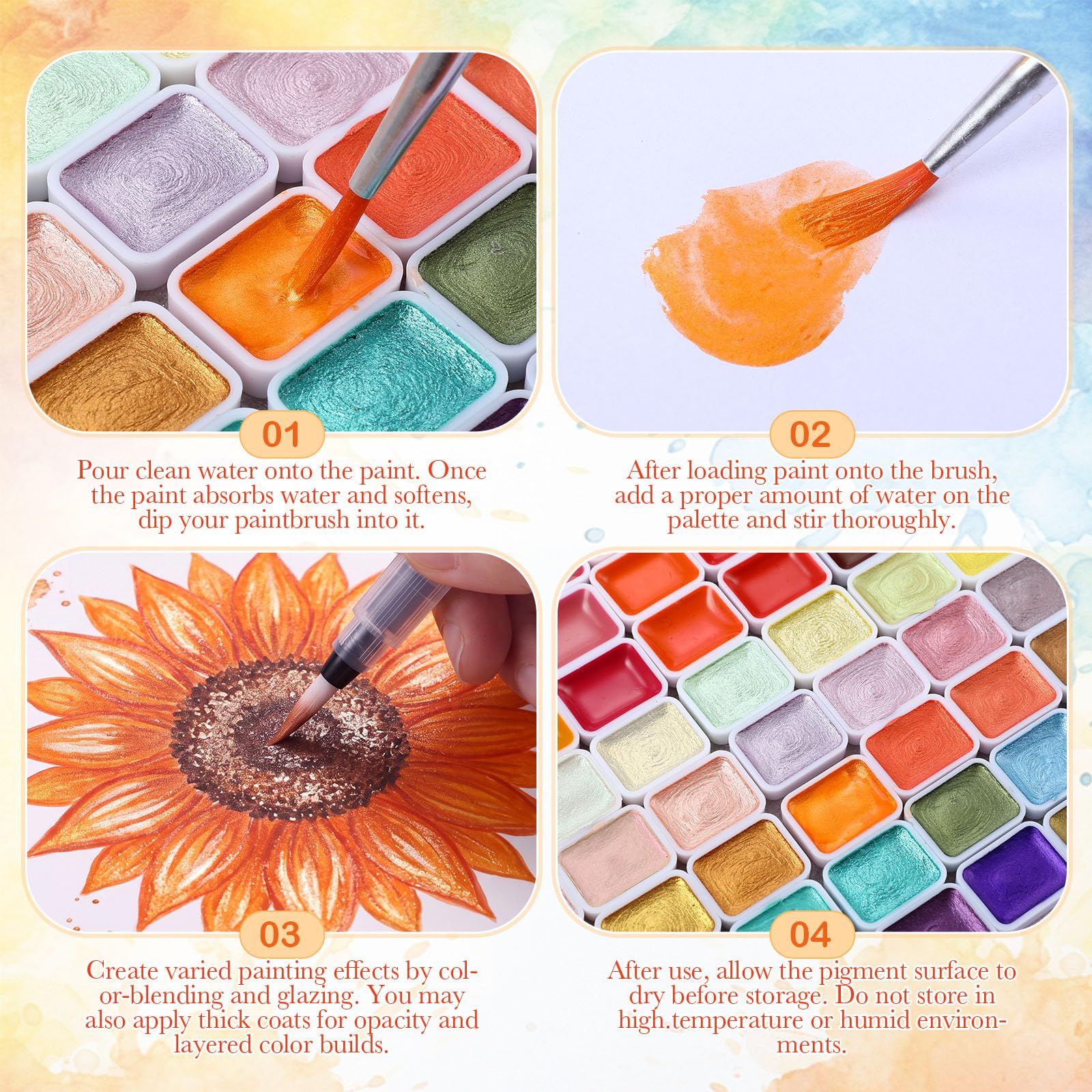 Maitys Juego de pintura de acuarela nacarada portátil de 180 colores, acuarelas de viaje con pinceles, fácil de limpiar, lavable, suministros de arte para adultos, pintura, fiesta, dibujo