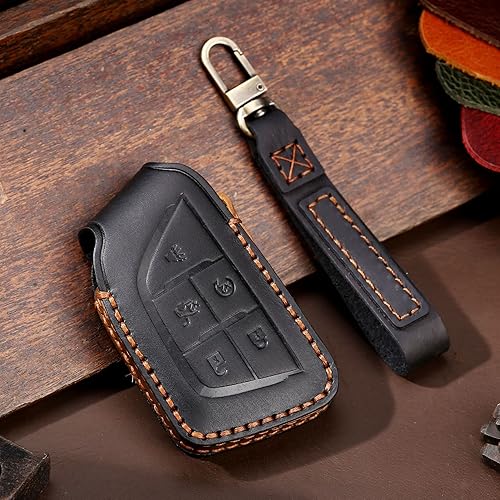 Miniatura 1 de ontto Funda para llavero de 5 botones para Cadillac CT6 CTS Smart Remote Key Case de piel de protección completa para CT4 CT5 XT4 XT5 XT6 XTS ATS