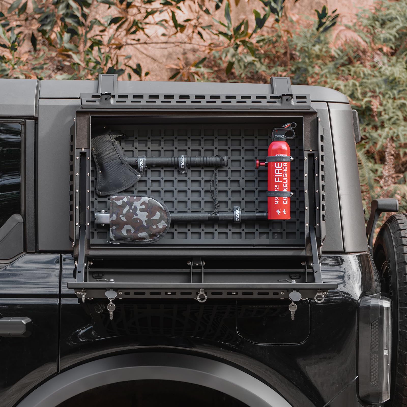 TACMOLLE Rear Side Window Storage Box, Tactical Modular Storage MOLLE Panel for Tools MOLLE Accessories, Rear Window Storage Panel Kit Storage Box with Lock Fits for Ford Bronco 2021-2024