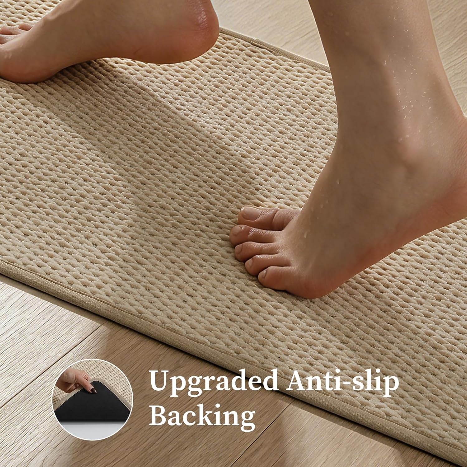 YIHOUSE Khaki Bathroom Rugs Sets 2 Pieces,Beige Low Pile Soft Bath Rugs,Brown Thin Bath Mats Non Slip Quick Dry,Super Absorbent Small Bathroom Mat Washable(17"x24"+17"x32")