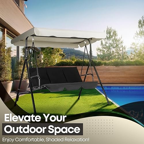 Miniatura 2 de Flexzion Toldo de repuesto para columpio al aire libre, 66 x 45 pulgadas, 2 asientos, tela impermeable a los rayos UV, impermeable, para exteriores,