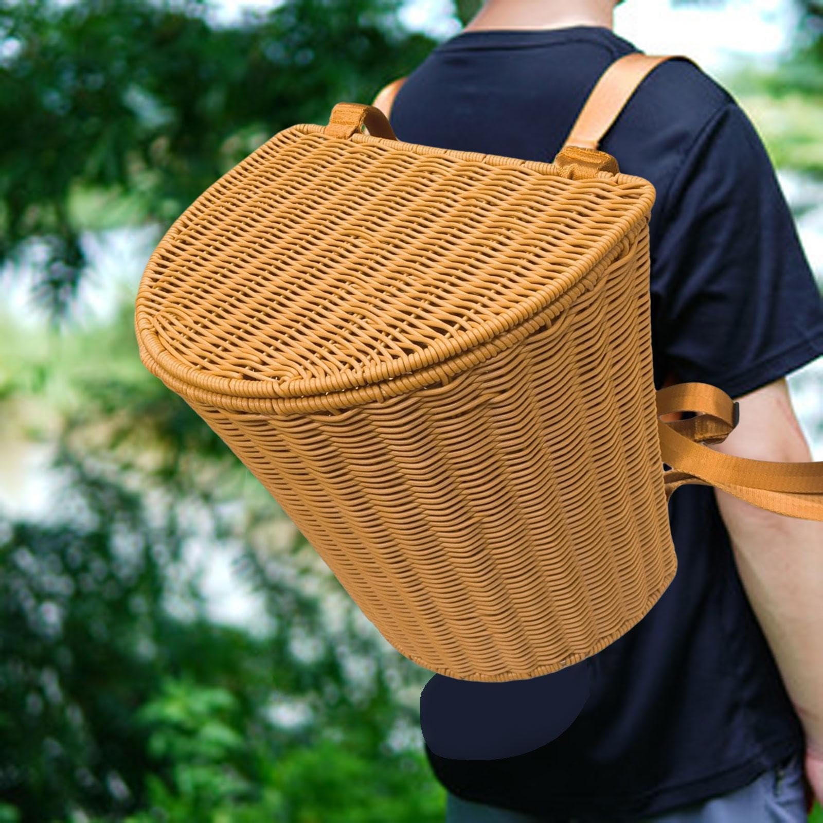 Panier Extérieur Panier de Cueillette Orchard Backpack avec Sangle, Sac de Cueillette Des Fruits et Légumes, Faites à La Main, Panier à Champignons En Osier avec Bandoulière, 34 Cm X 24 Cm X 35 Cm