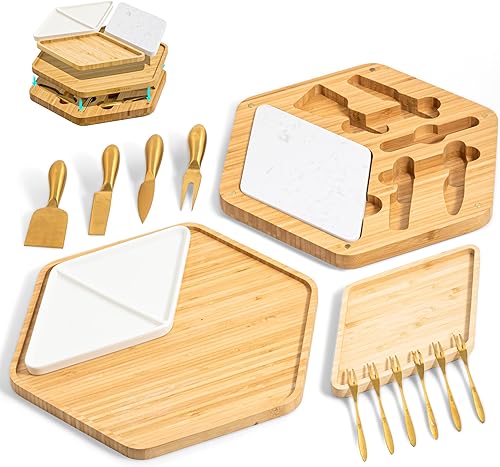 Miniatura 8 de Juego de tablas de quesos  Tabla de madera para servir queso, galletas, carne, aceitunas y más  Tabla de servir para regalo, entretenimiento y