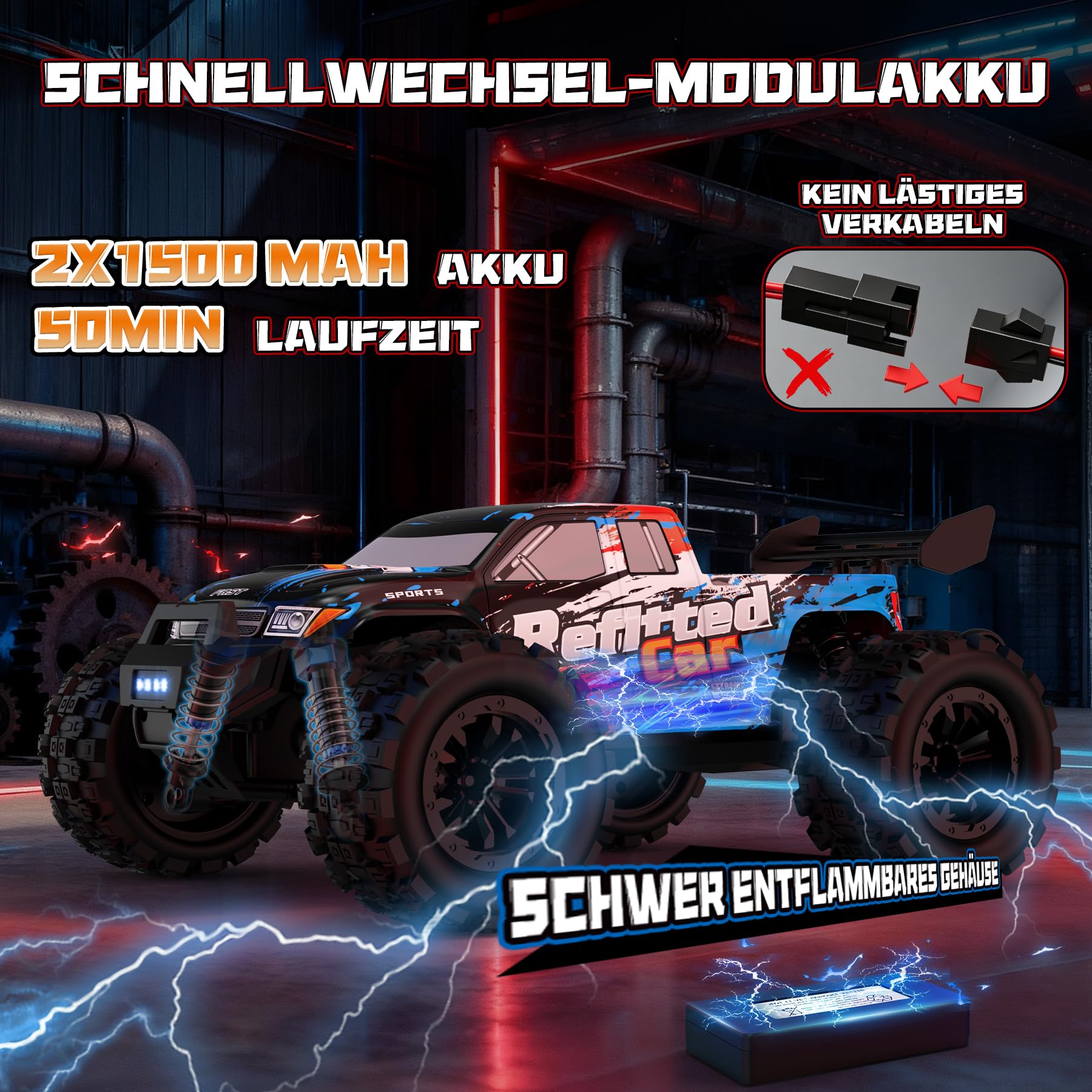 1/16 4X4 High-Speed RC auto Monstertruck für Jugendliche ab 14 Jahren | 50+ KM/H Spitze, 390 Motor, Langlebige Achse & Aufhängung, 3000 mAh Akkus, Geschenk zum Muttertag oder Geburtstag