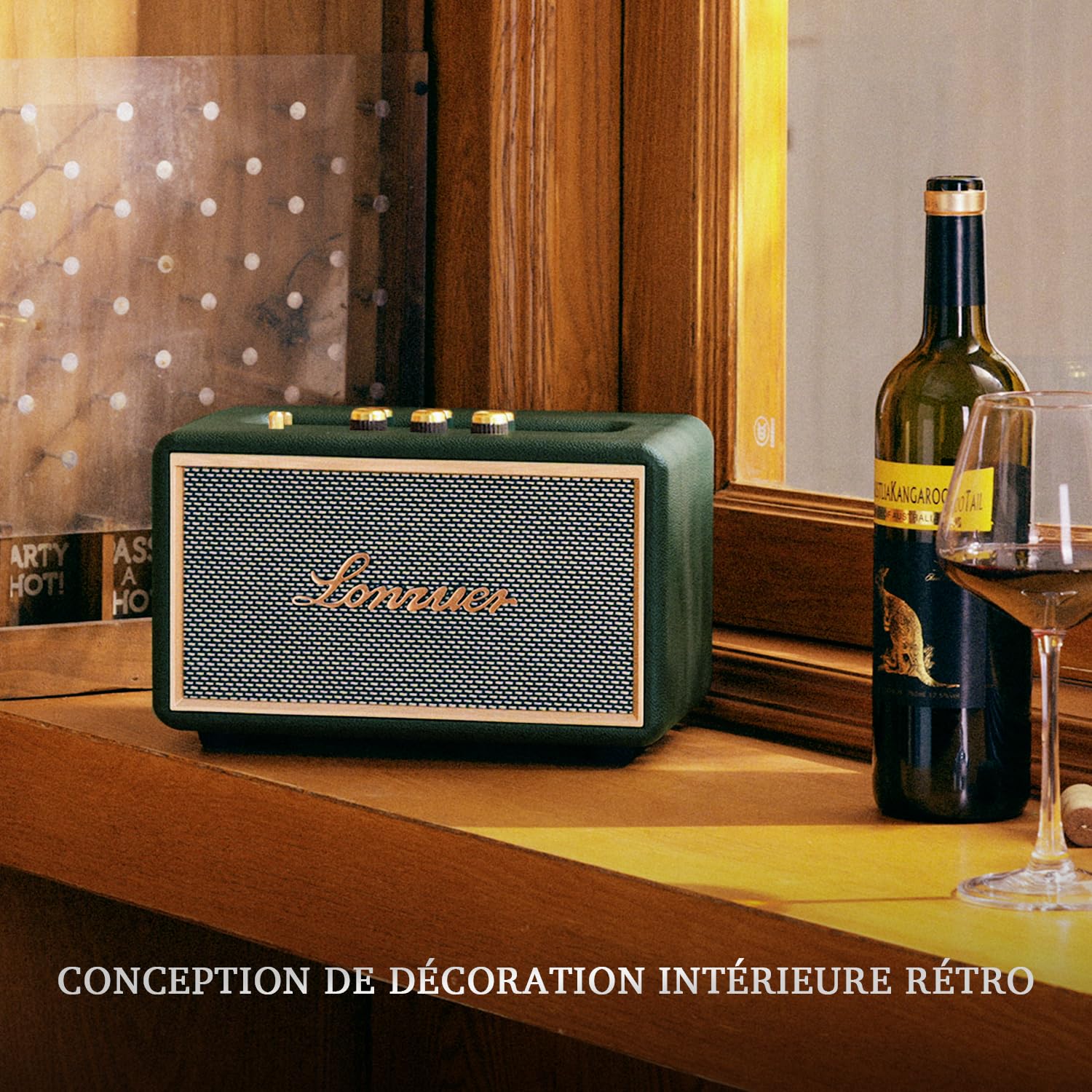 Cassa Bluetooth Retro In Legno Portatile Batteria da 10000 mAh 80W Senza Fili Basso Subwoofer Altoparlante Bluetooth TWS con ingresso AUX, slot per scheda SD, porta USB per feste all'aperto (verde)